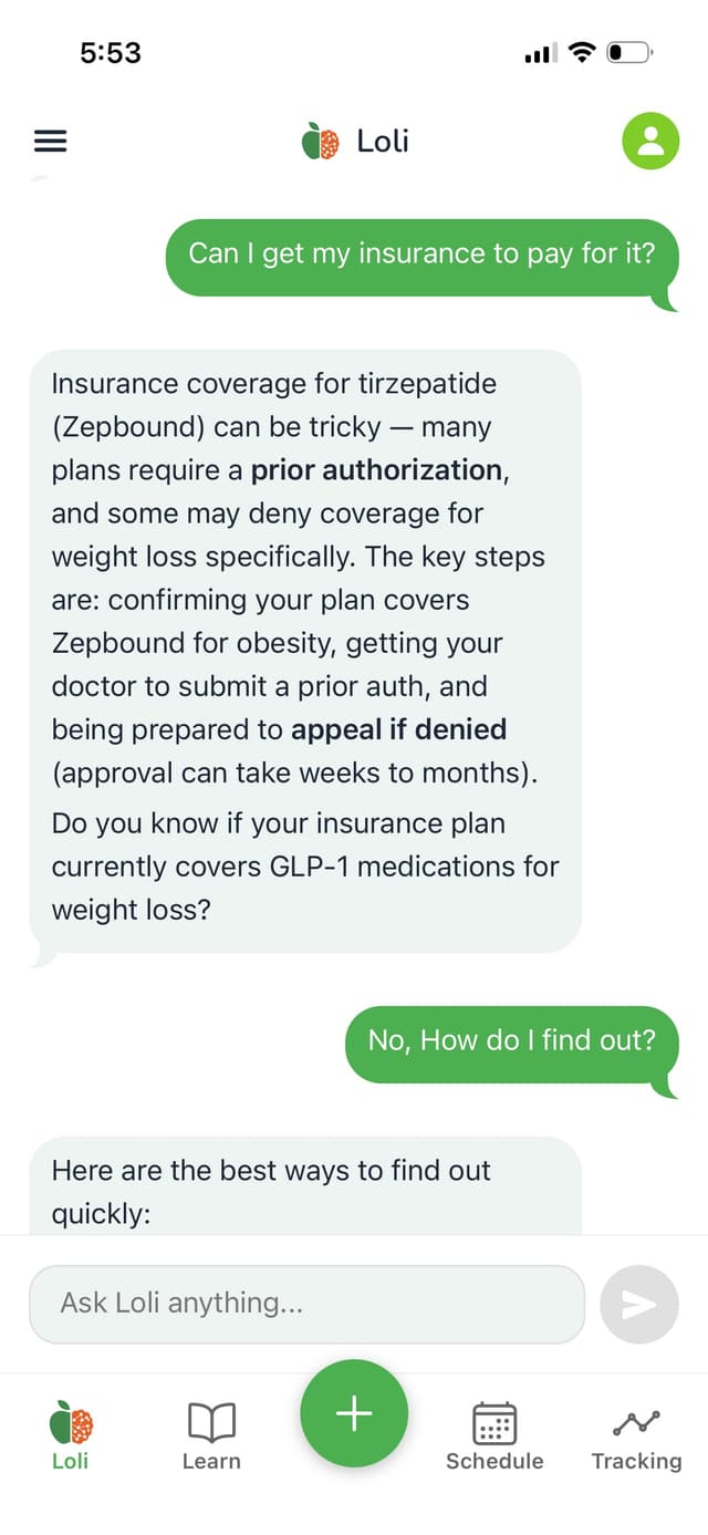 Loli AI assistant creating a personalized meal plan